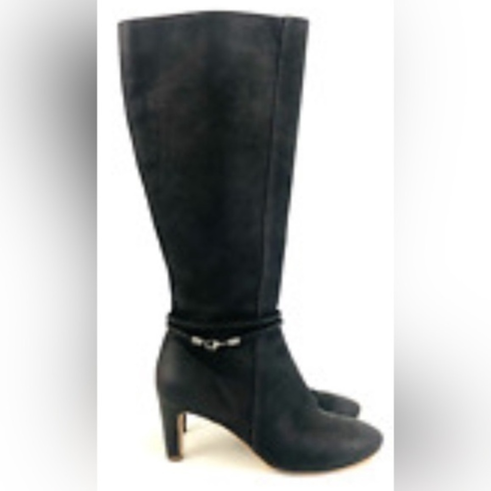 UEC Ecco Knee High Boot Nephi Zip Black Suede Fashion Tall Heels Womens 40 9/9.5